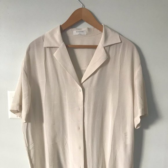 Aritzia Babaton // Academy Silk Short Sleeve Blouse - White, S - Picture 1 of 10